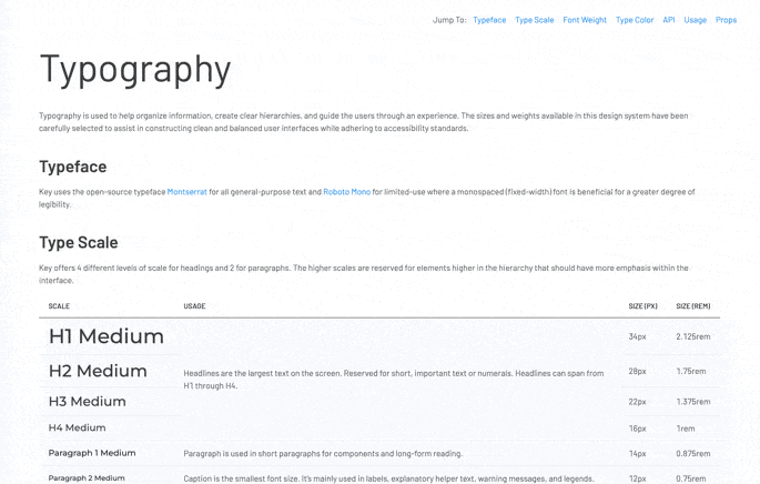 Typography documentation in Storybook