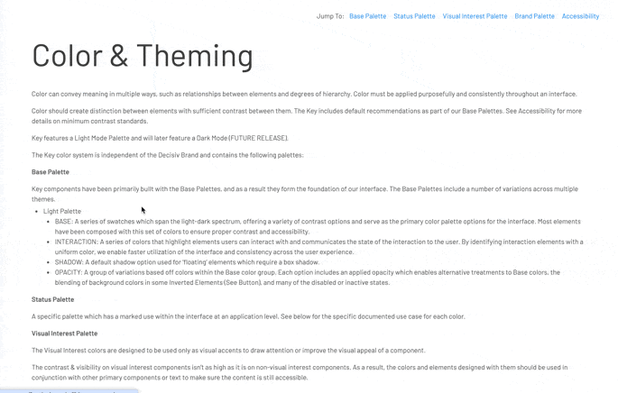 Color and theming documentation in Storybook