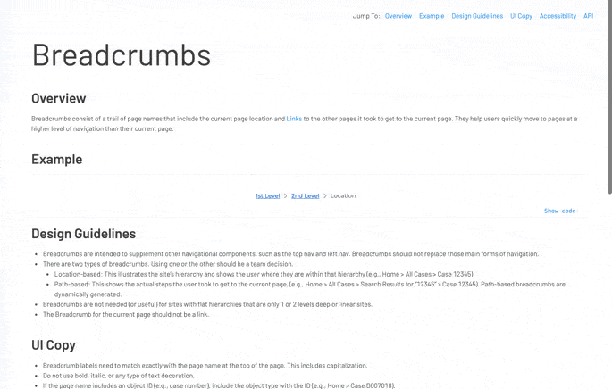 Breadcrumb component in Storybook