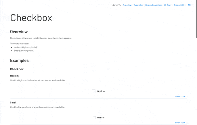 Checkbox component in Storybook