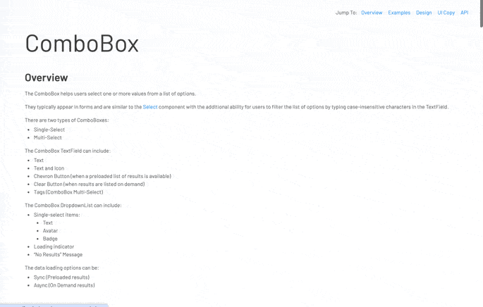 Combo Box component in Storybook