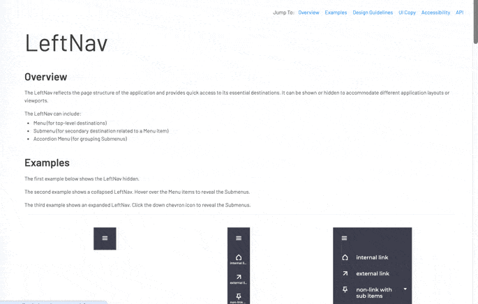 Left Nav component in Storybook