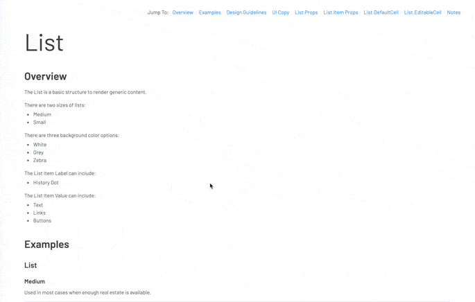 List component in Storybook
