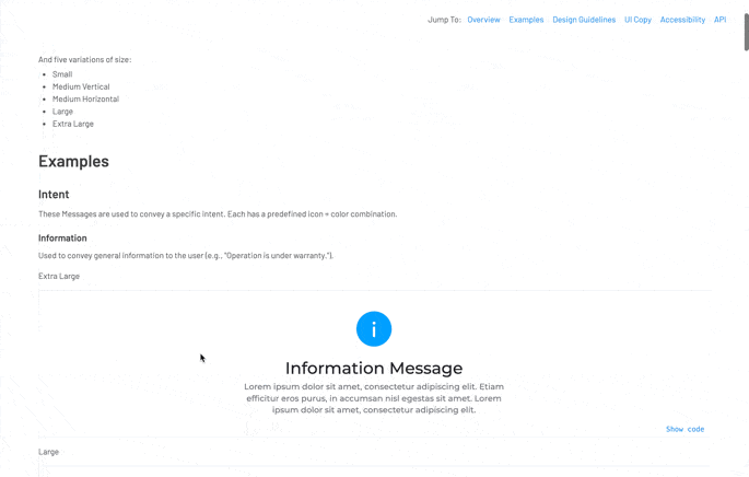 Message component in Storybook