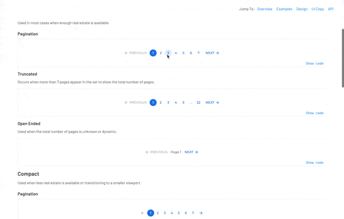 Pagination component in Storybook