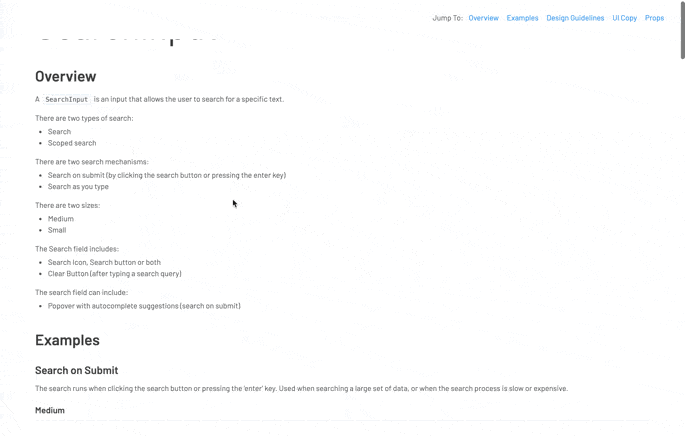 Search Input component in Storybook