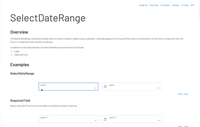 Select Date Range component in Storybook