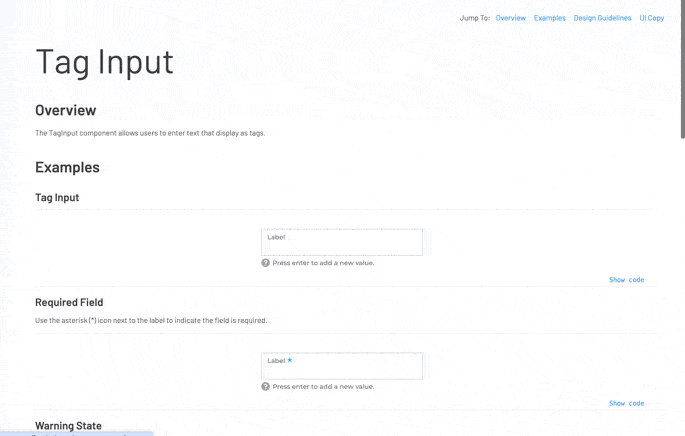 Tag Input component in Storybook