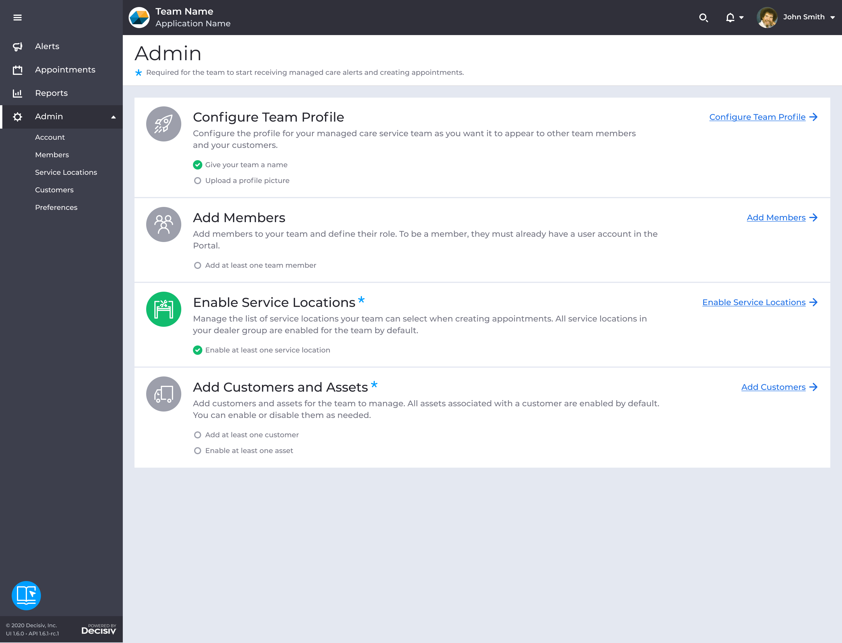Admin onboarding checklist showing required setup steps before the team can receive alerts