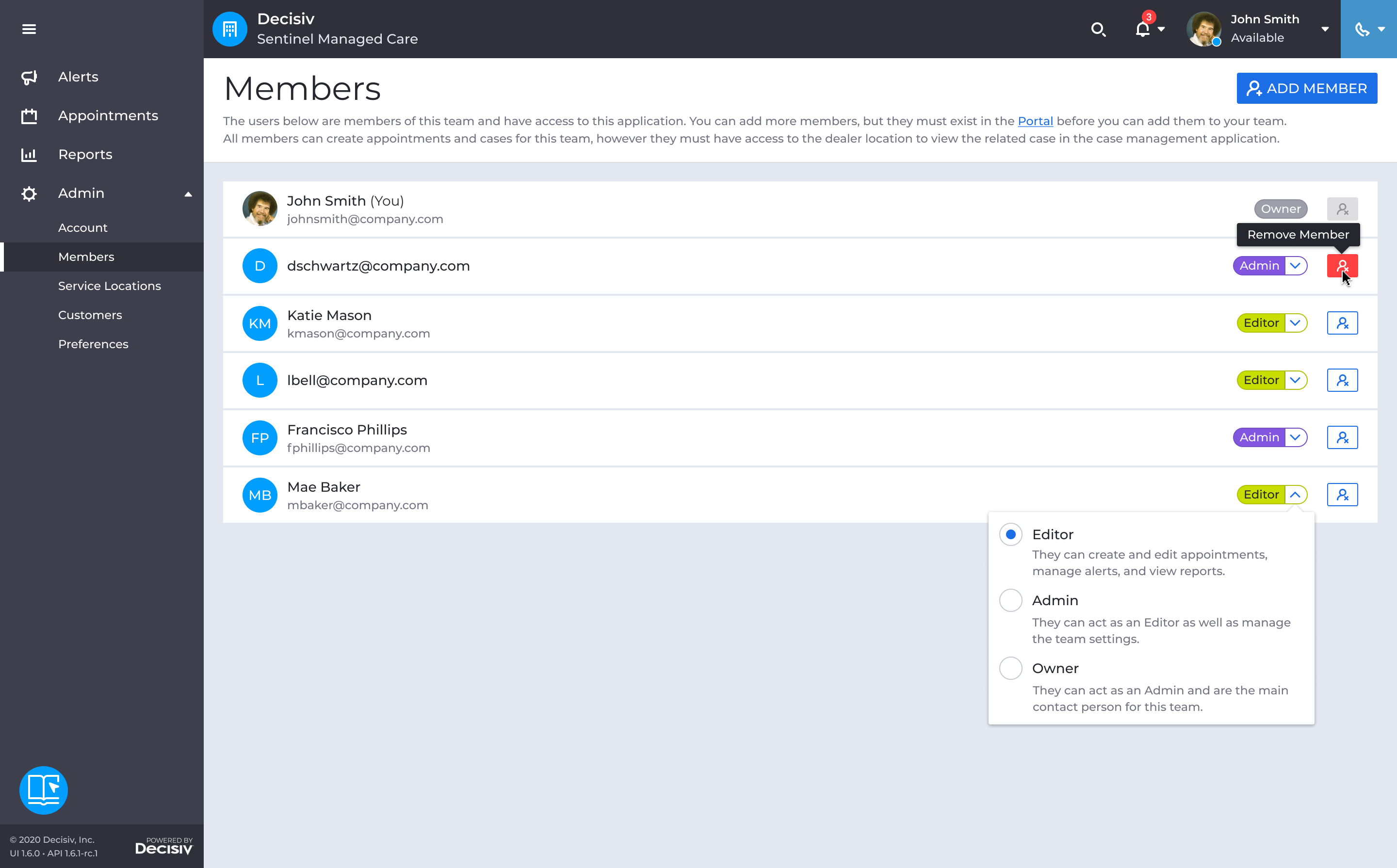 Admin members page