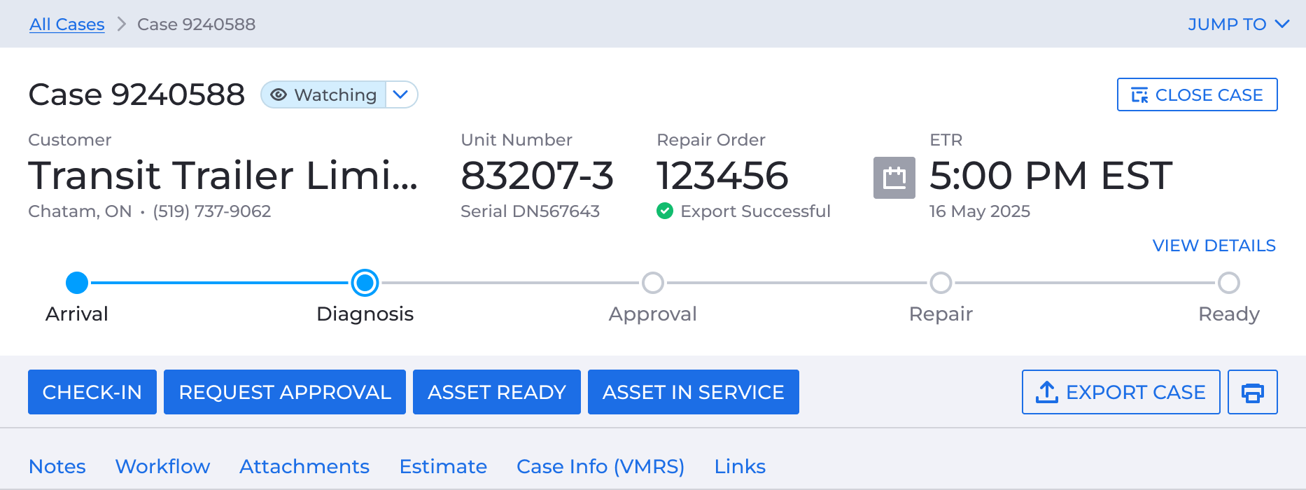 The Decisiv case header after the redesign, with the tracker between the case details and the quick action buttons