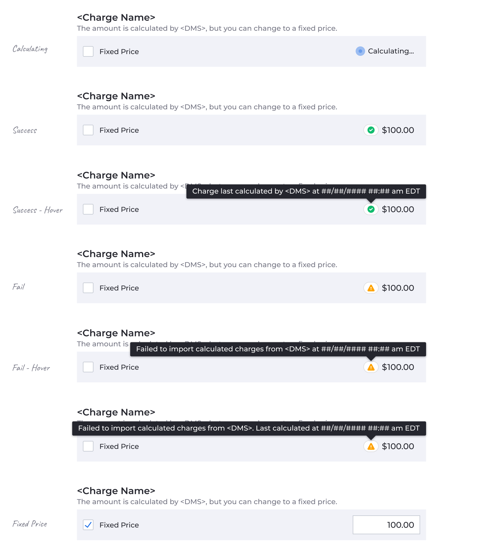 Charge states imported from the business system