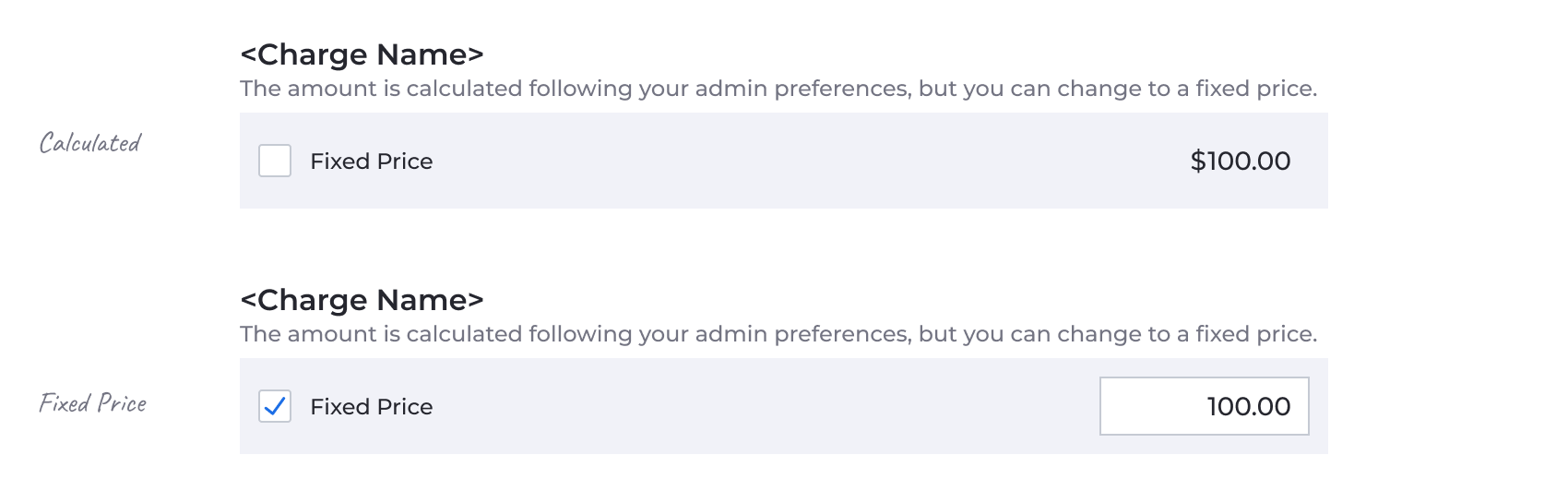 Charge states set by admin preference