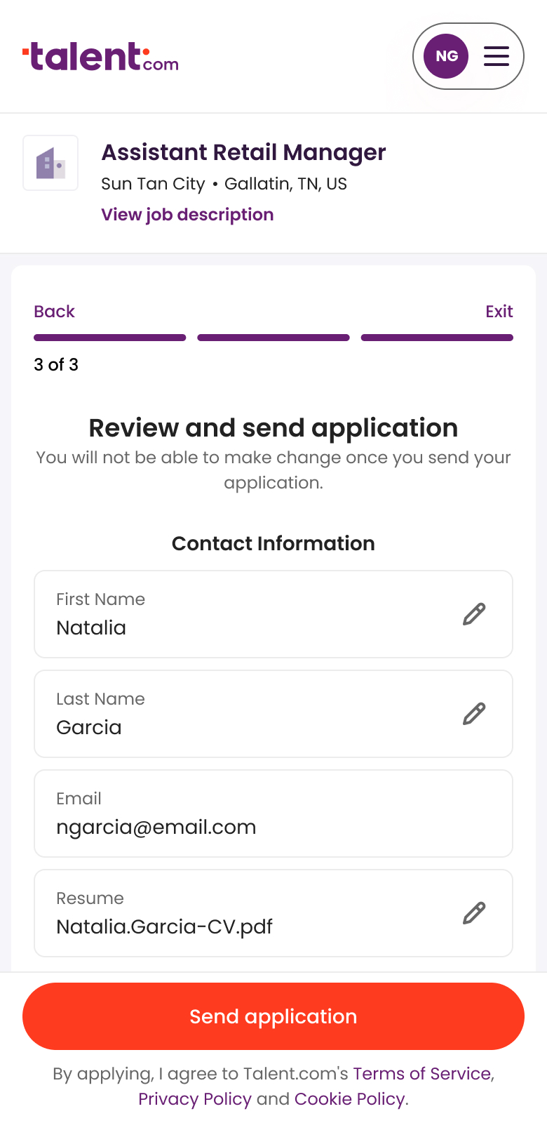 The review step became one continuous surface, with a smaller header and sticky footer