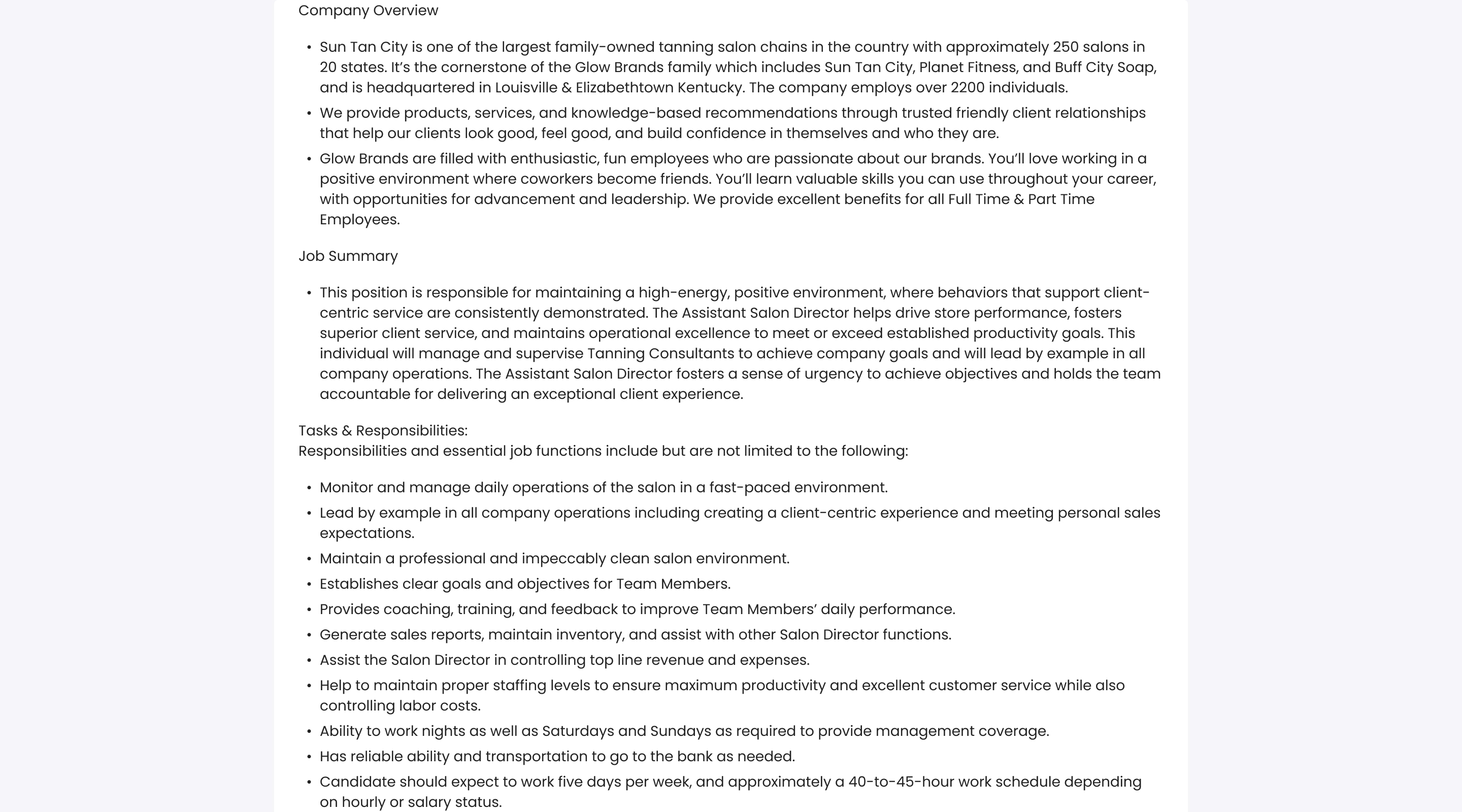 Original job description page layout