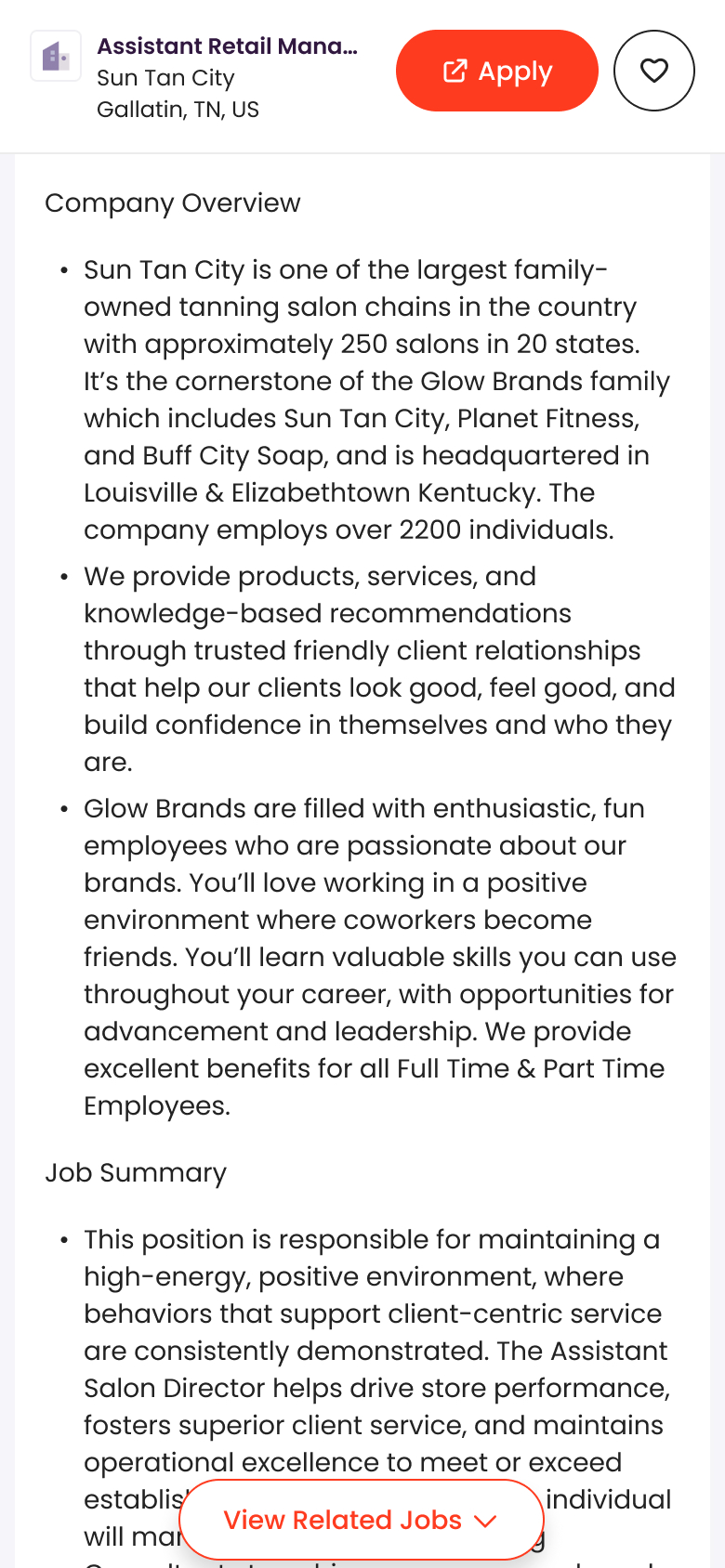 Related jobs expanded view on mobile